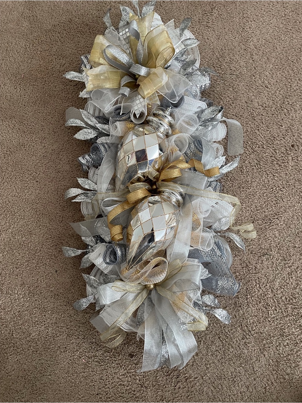 Gold & Silver Holiday Ribbon Garland with Ornaments